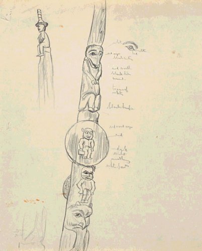 'Details:  totem poles at Kitsegukla' / A.Y. Jackson / National Gallery of Canada / 17481
