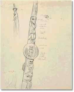 'Details:  totem poles at Kitsegukla' / A.Y. Jackson / National Gallery of Canada / 17481